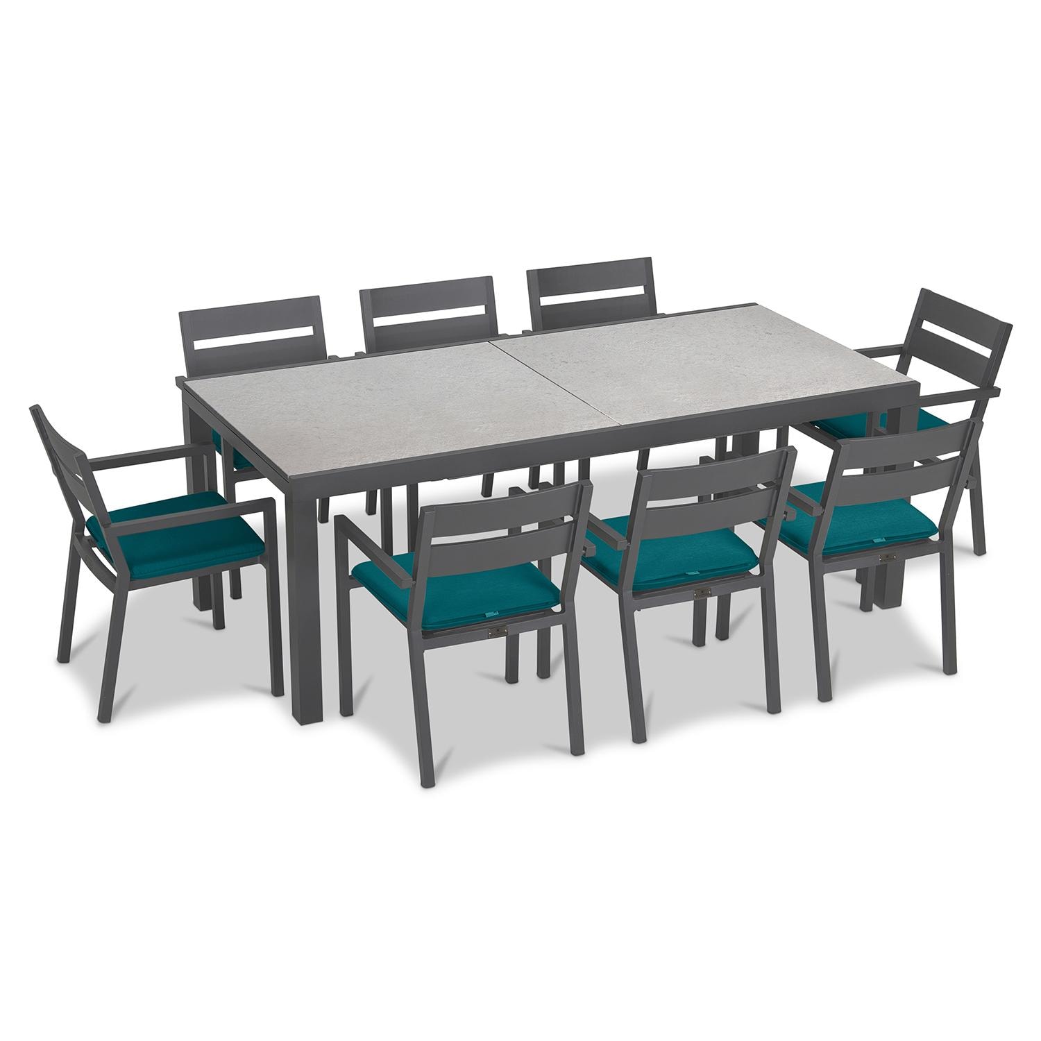 Calm Bay 9 Pc Extendable Aluminum Dining Set in Slate/Concrete/Spectrum Peacock by Lakeview Outdoor Designs