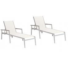 Travira 2 Piece Aluminum Patio Chaise Lounge Set W/ Natural Sling & Tekwood Vintage Arm Caps By Oxford Garden image