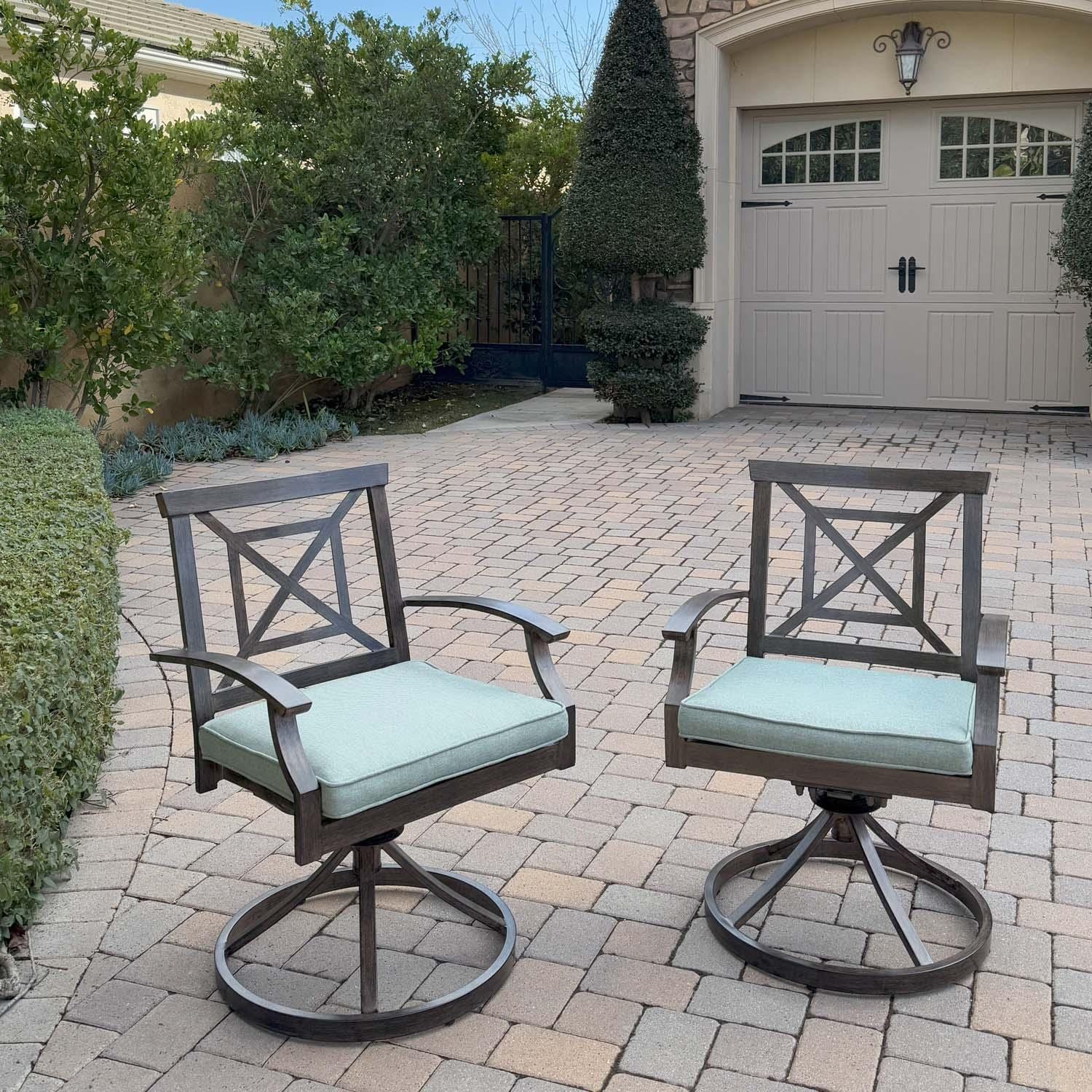 Atlantis 13 Pc Aluminum Swivel / Rocker Dining Set in Walnut/Spa by Darlee - Swivel Rocker - Lifestyle thumbnail