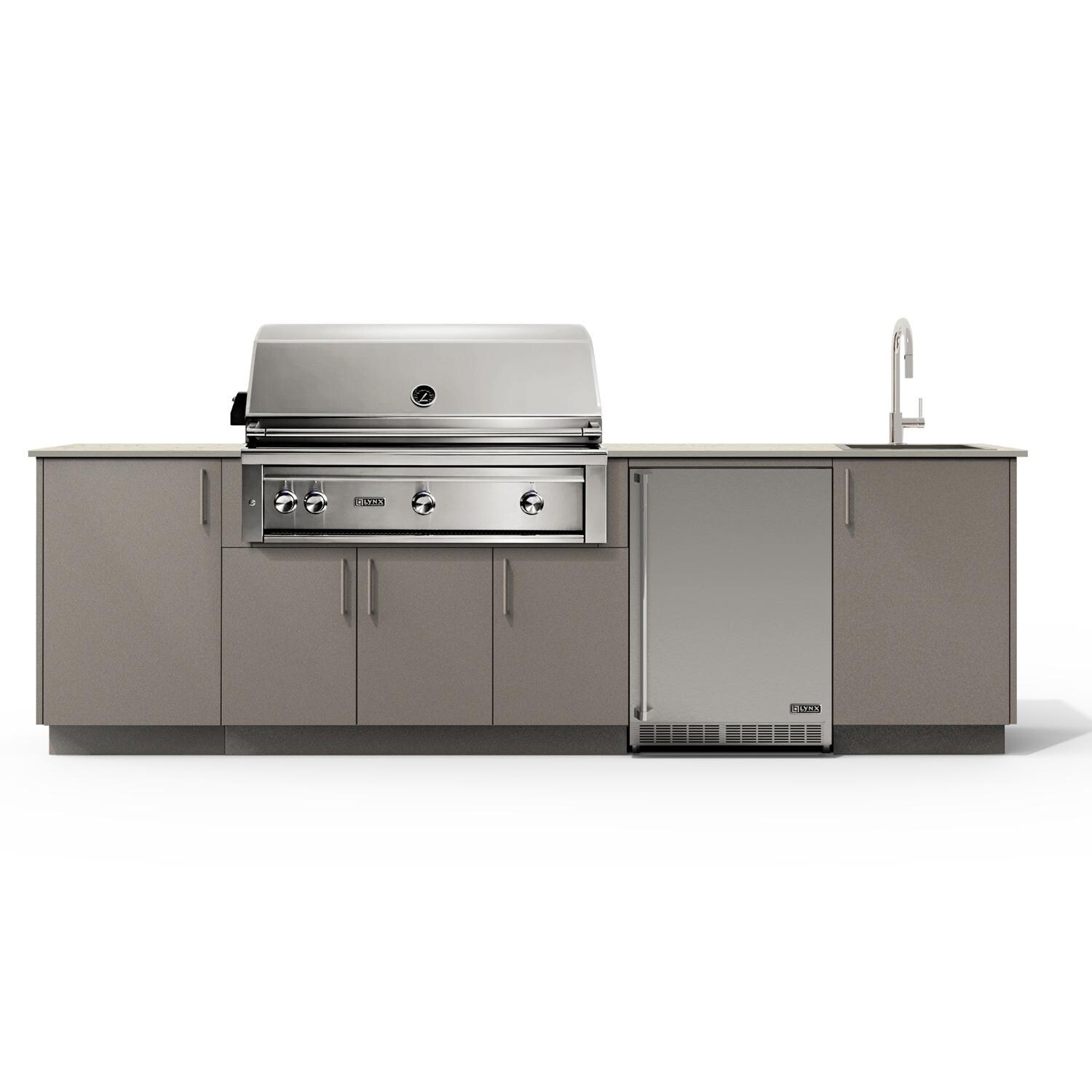 Urban Bonfire B-Cove-42-Lynx-Danae-Clay Cove 42 Outdoor Kitchen w/ Lynx Propane Grill, Sink, Refrigerator, Danae Countertop & Clay Finish thumbnail