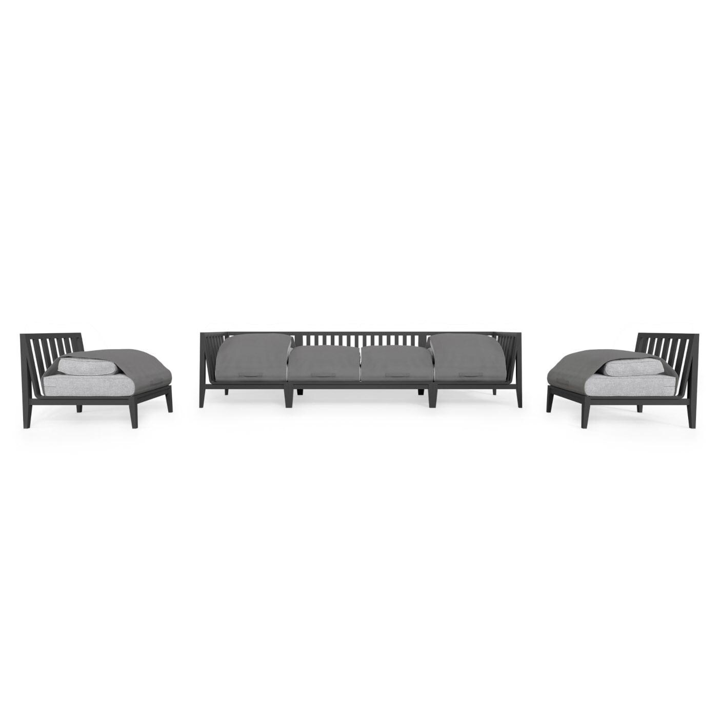 Outer Charcoal Aluminum Outdoor Sofa with Armless Chairs - 6 Seat W/ OuterShell Cover - Pacific Fog Gray image