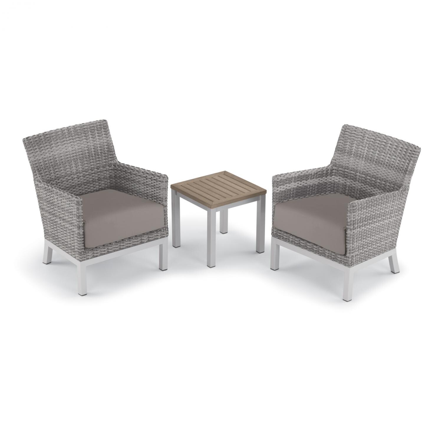 Argento 3 Piece Wicker Patio Conversation Set W/ Tekwood Vintage End Table & Stone Cushions By Oxford Garden thumbnail