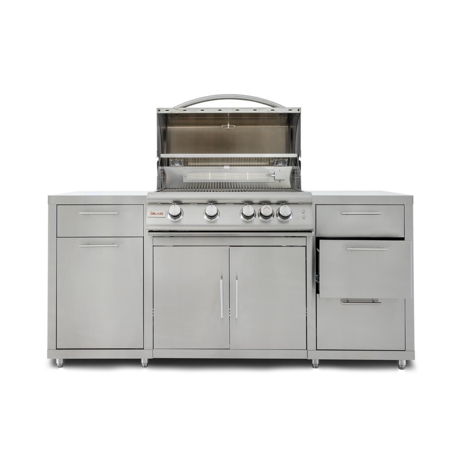 Blaze 32-in Natural Gas Grill Center - Middle Storage Drawer Open - White Background thumbnail