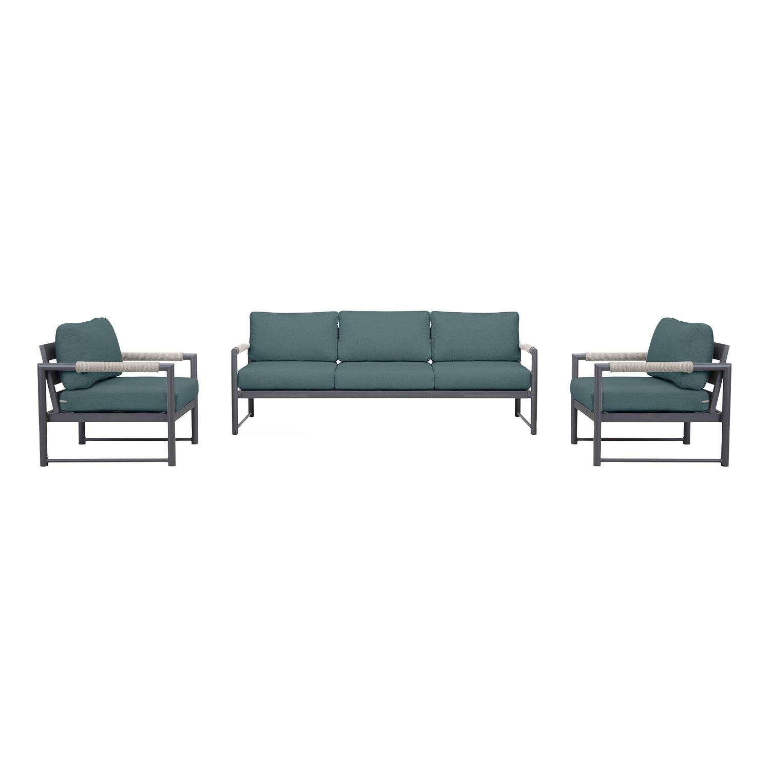Lakeview AVEBAY-SL-PG-SET141-CL Avenue Bay Slate/Pebble Gray 3 Pc Sofa Club Chair Set - Cast Lagoon - Display - White Background thumbnail