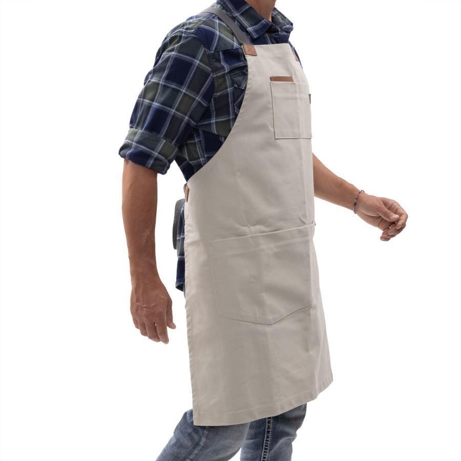 Barebones Living CKW-478 Chef Grilling Apron - Stone In Motion View With Straps Tied Behind - White Background thumbnail