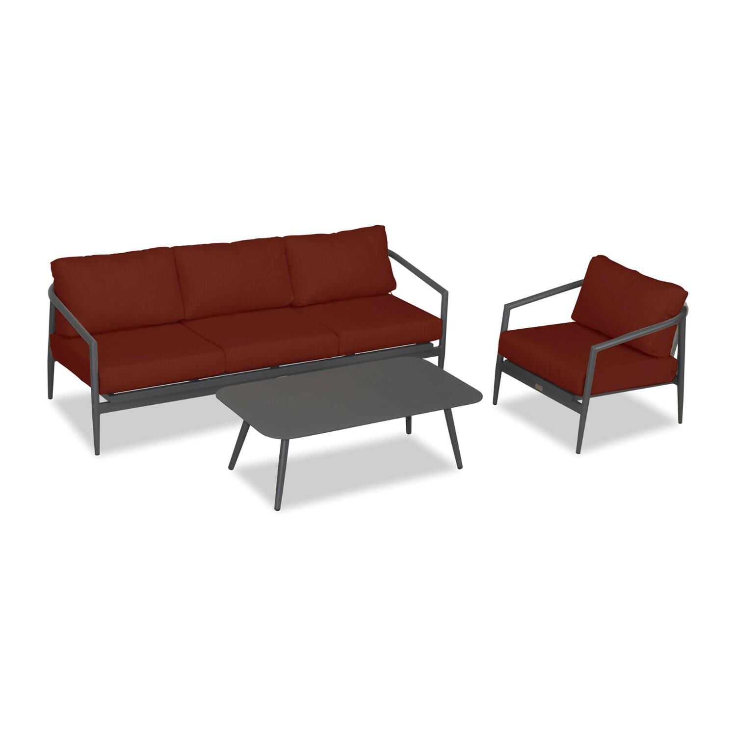 Lakeview Midnight Cove 3 Pc Aluminum Sofa Seating Set in Slate/Pebble Gray/Canvas Henna - Top - White Background thumbnail