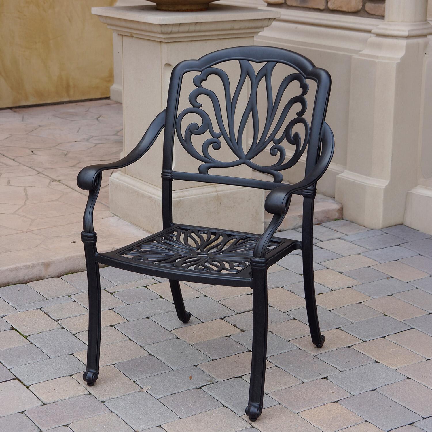 Darlee Elisabeth 9 Pc Cast Aluminum Dining Set w/ 64 Inch Series 30 Table in Antique Bronze/Beige - Chair w/ no Cushion - Lifestyle thumbnail