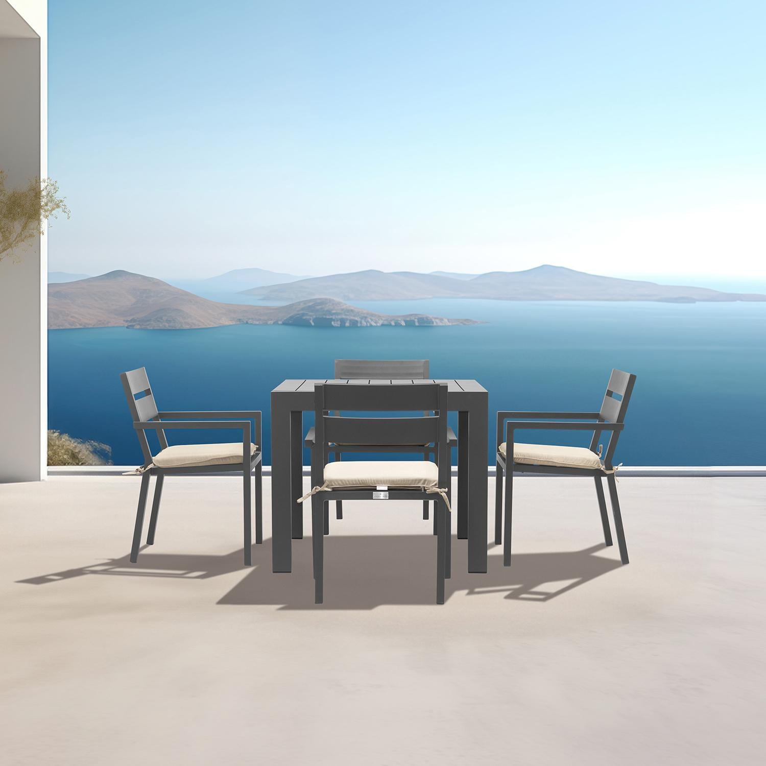 Calm Bay Classic 5 Pc Square Aluminum Dining Set in Slate/Canvas Flax by Lakeview Outdoor Designs