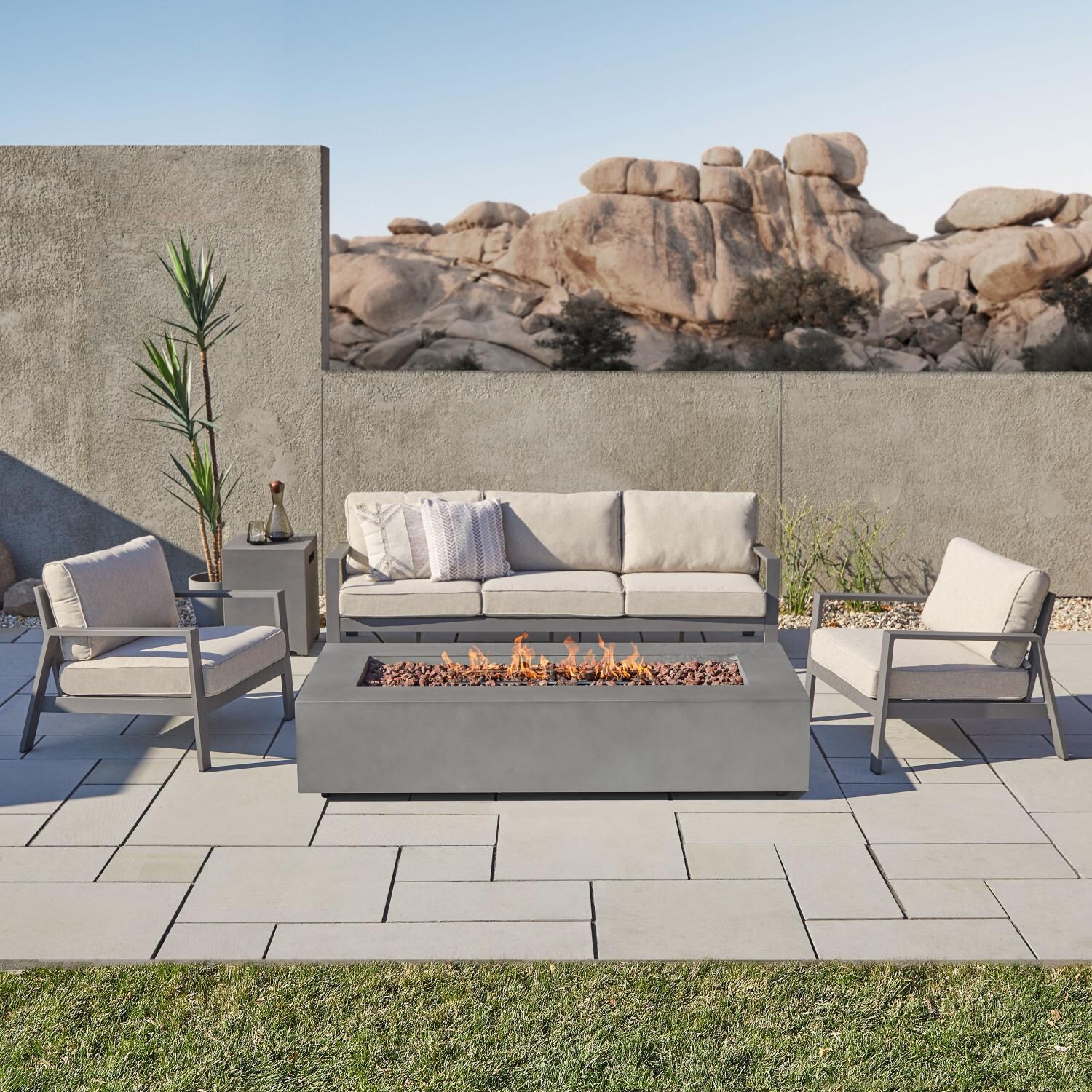 Elysian 5 Pc Aluminum Fire Pit Seating Set in Weathered Slate by Lakeview Outdoor Designs