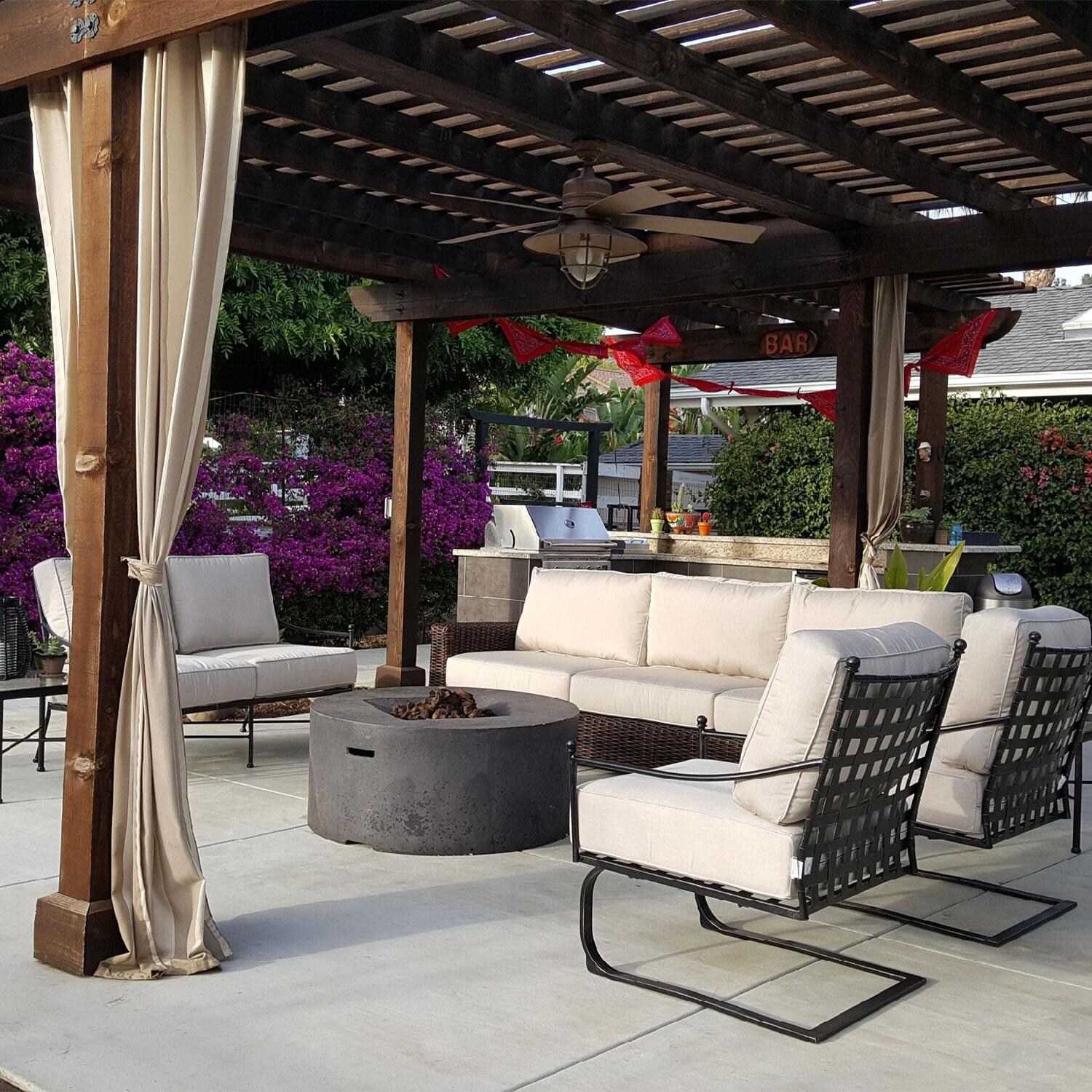 Montecito Wicker Patio Sofa W/ Sunbrella Canvas Flax Cushions By Sunset West - Patio - W/ Outdoor Seating (Not Included) - Lifestyle thumbnail