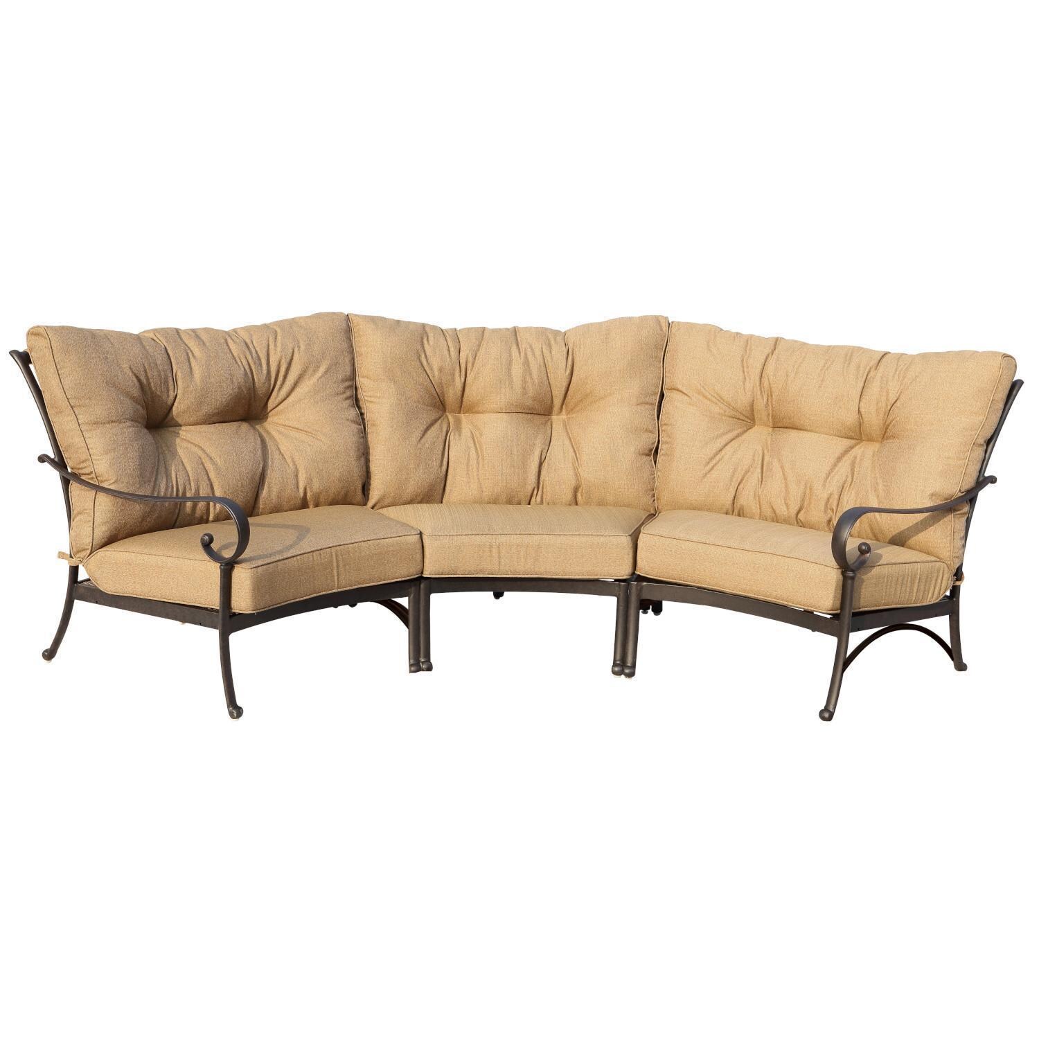 Santa Anita 3 Pc Cast Aluminum Patio Sectional Sofa w/ Heather Beige Sunbrella Cushions by Darlee - White Background thumbnail