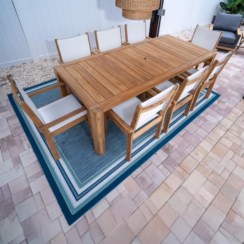 Captiva 9 Pc Teak Dining Set w/ 94 Inch Rectangular Table in White Sling by Royal Teak Collection