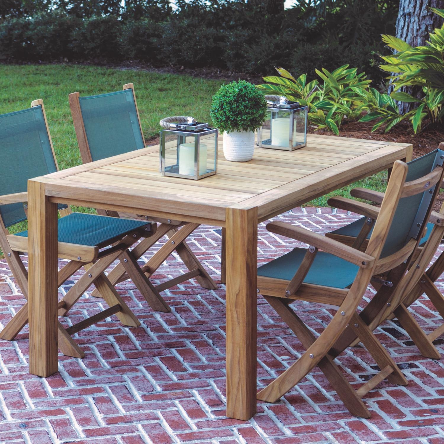 Royal Teak Collection 5 Piece SailMate Teak Patio Dining Set With 63 X 35 Inch Rectangular Table And Dining Arm Chairs - Moss Sling thumbnail