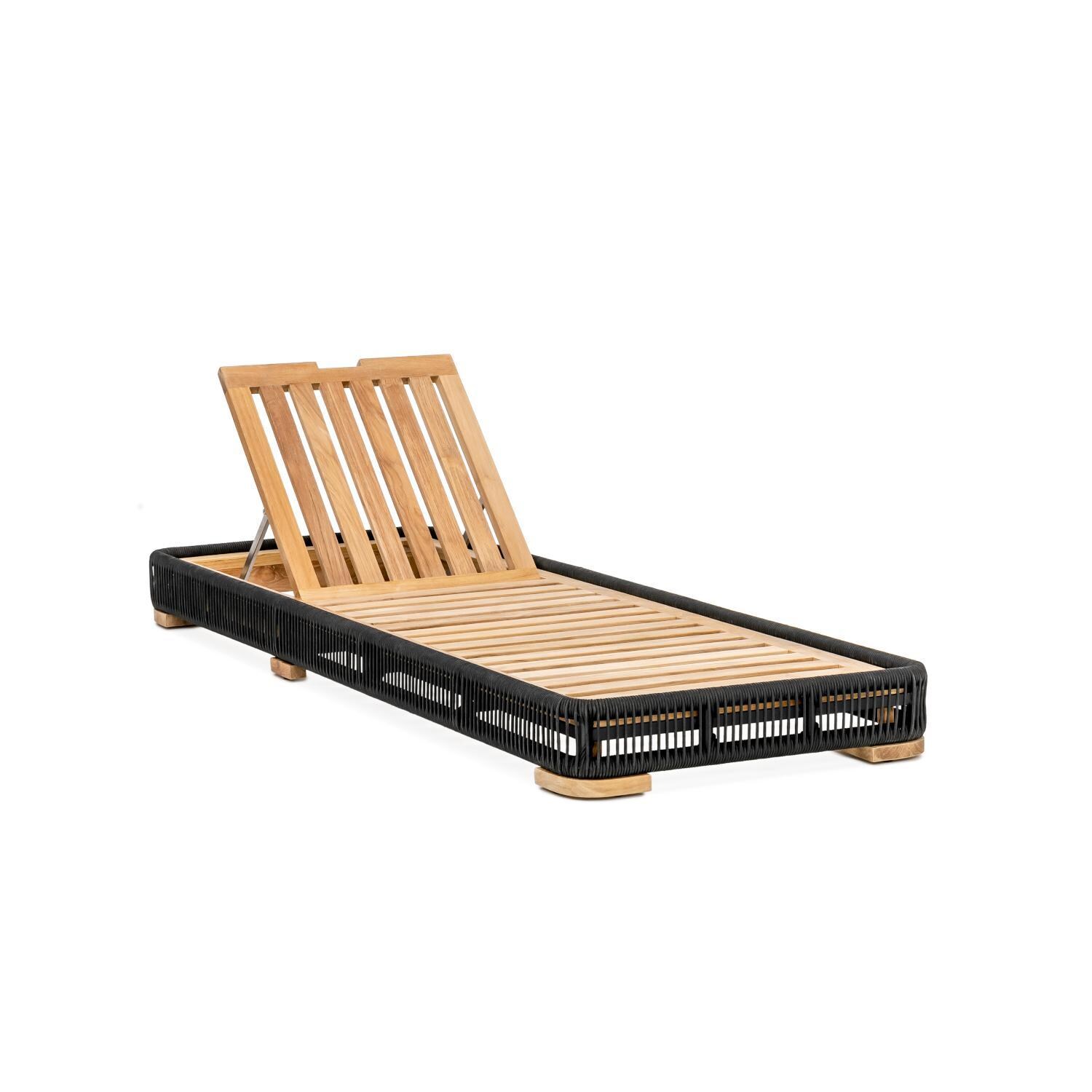 Teak + Table Breeze Olefin Rope & Teak Patio Chaise Lounge in Charcoal/Sand - Frame Only - White Background thumbnail