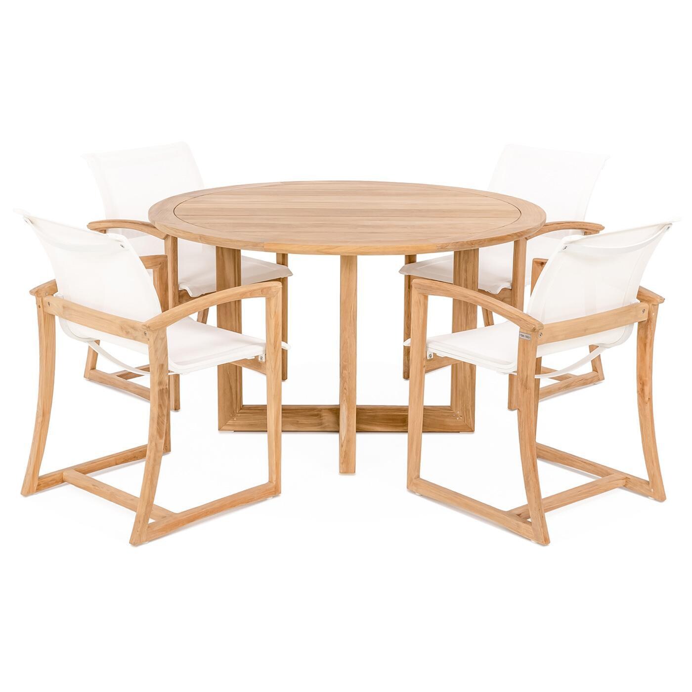 Teak + Table Capri Round 5 Piece Dining Set W/ 50 Inch Round Table - White Background thumbnail