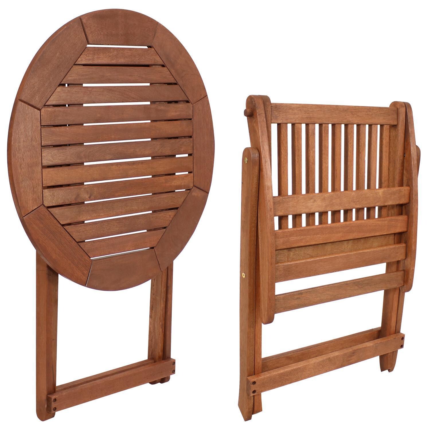 Ultimate Patio 3-Piece Meranti Folding Bistro Set W/ Round Table - Table & Chair Folded For Compact Storage thumbnail