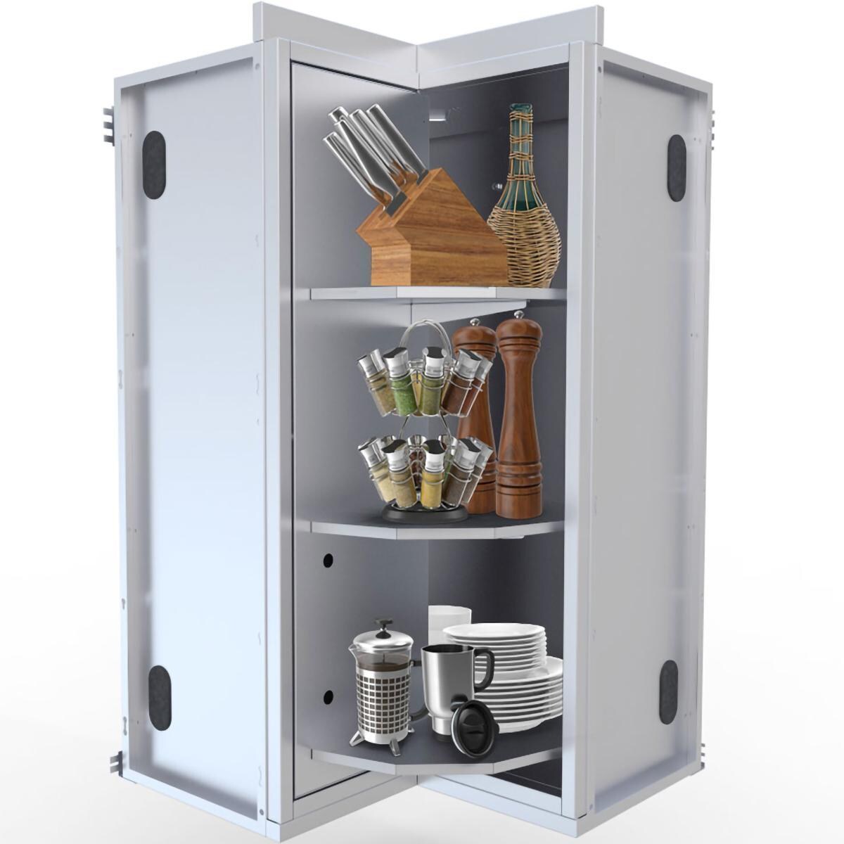 Sunstone SWC12SLS Outdoor Kitchen 90 Degree Corner Wall Cabinet w/ Lazy Susan Shelves - Beverages Stored - White Background thumbnail