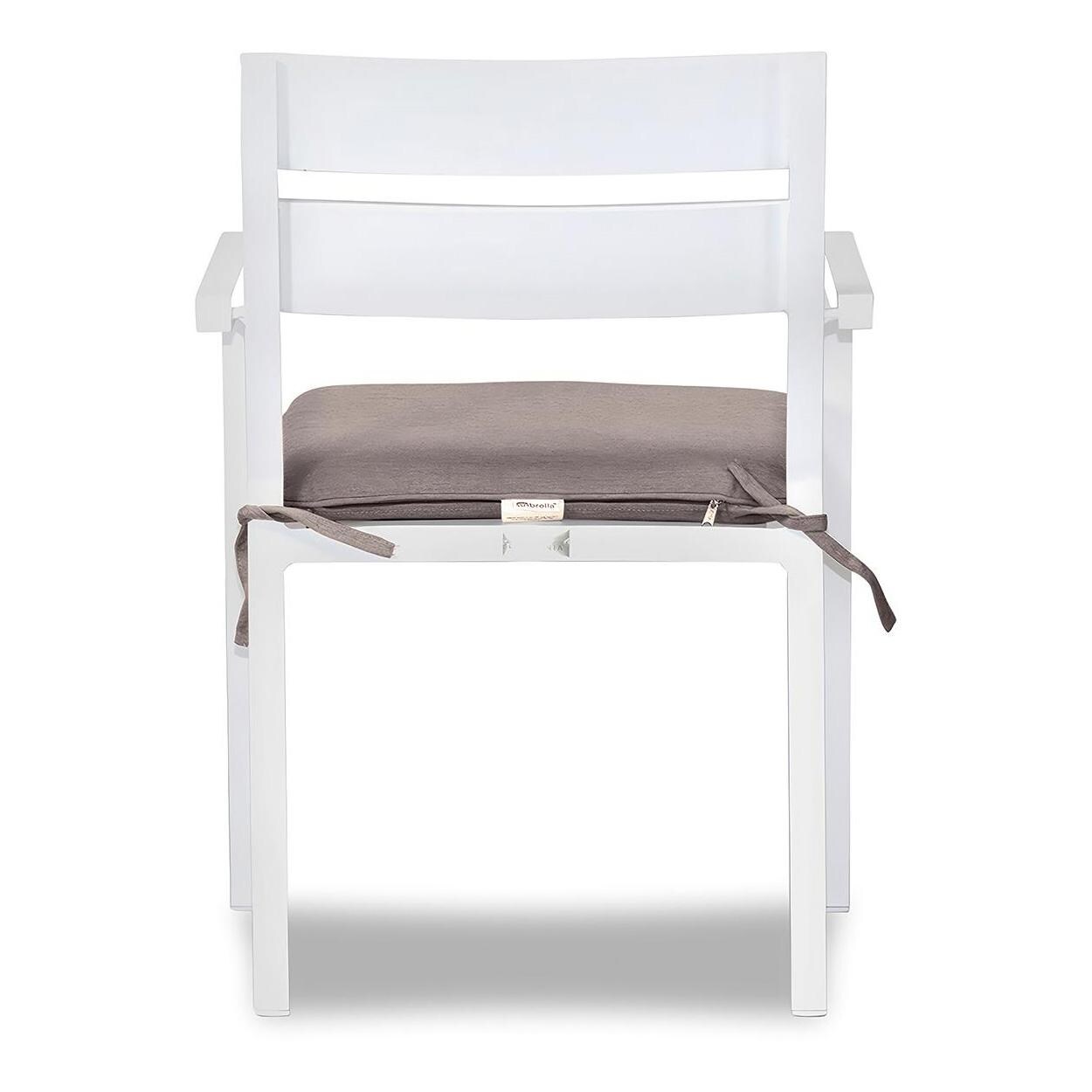 Calm Bay Aluminum Dining Arm Chair in White/Canvas Flax by Lakeview Outdoor Designs - Back - White Background thumbnail