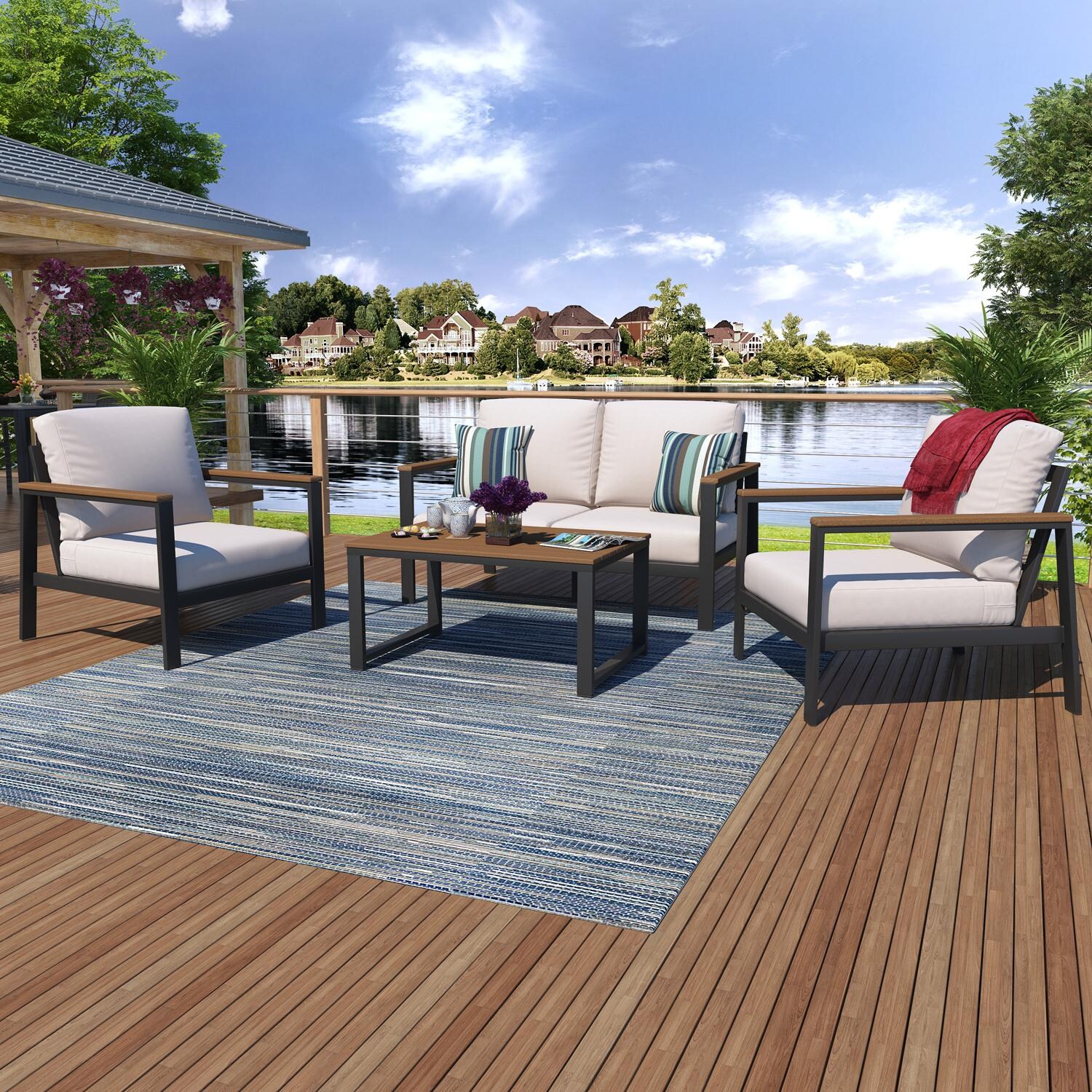 Oasis Bay 6 Pc Aluminum Seating Set in Brown/Canvas Natural by Lakeview Outdoor Designs