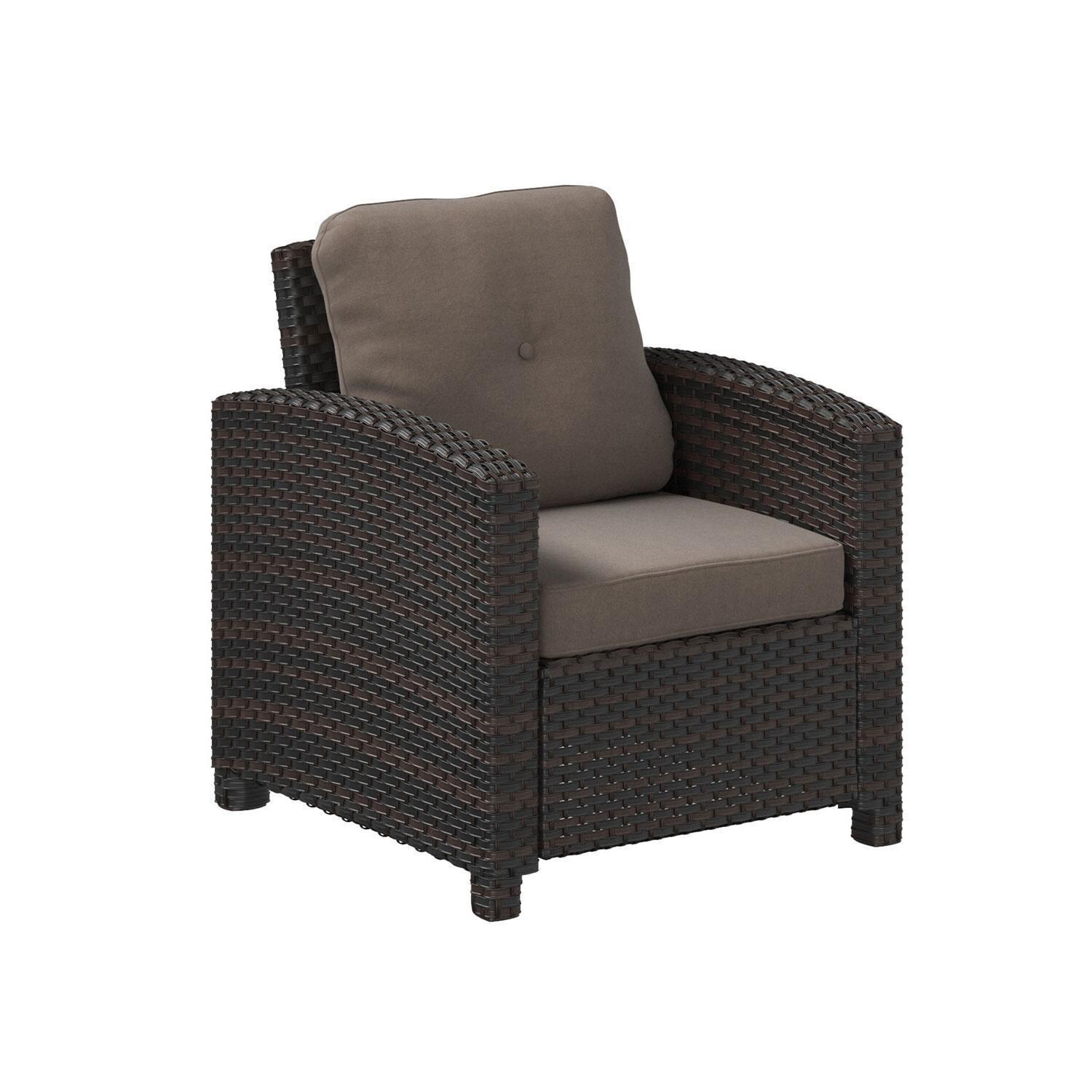 La Flore SC63361 Resin Wicker Patio Club Chair in Mocha by Ultimate Patio - Right Angle - White Background thumbnail