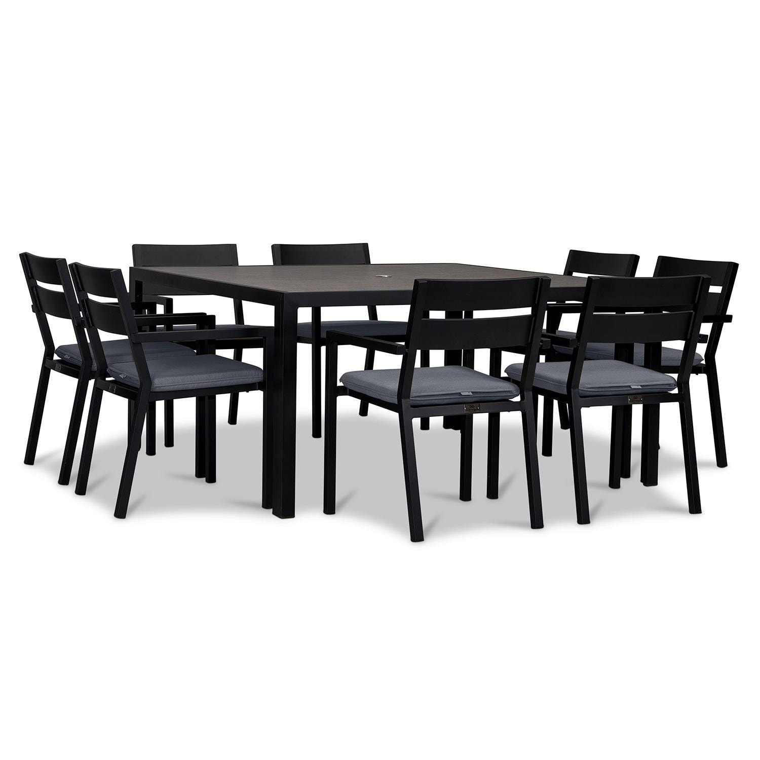 Calm Bay 9 Pc Square Dining Set in Black/Canvas Charcoal by Lakeview - White Background 2 thumbnail