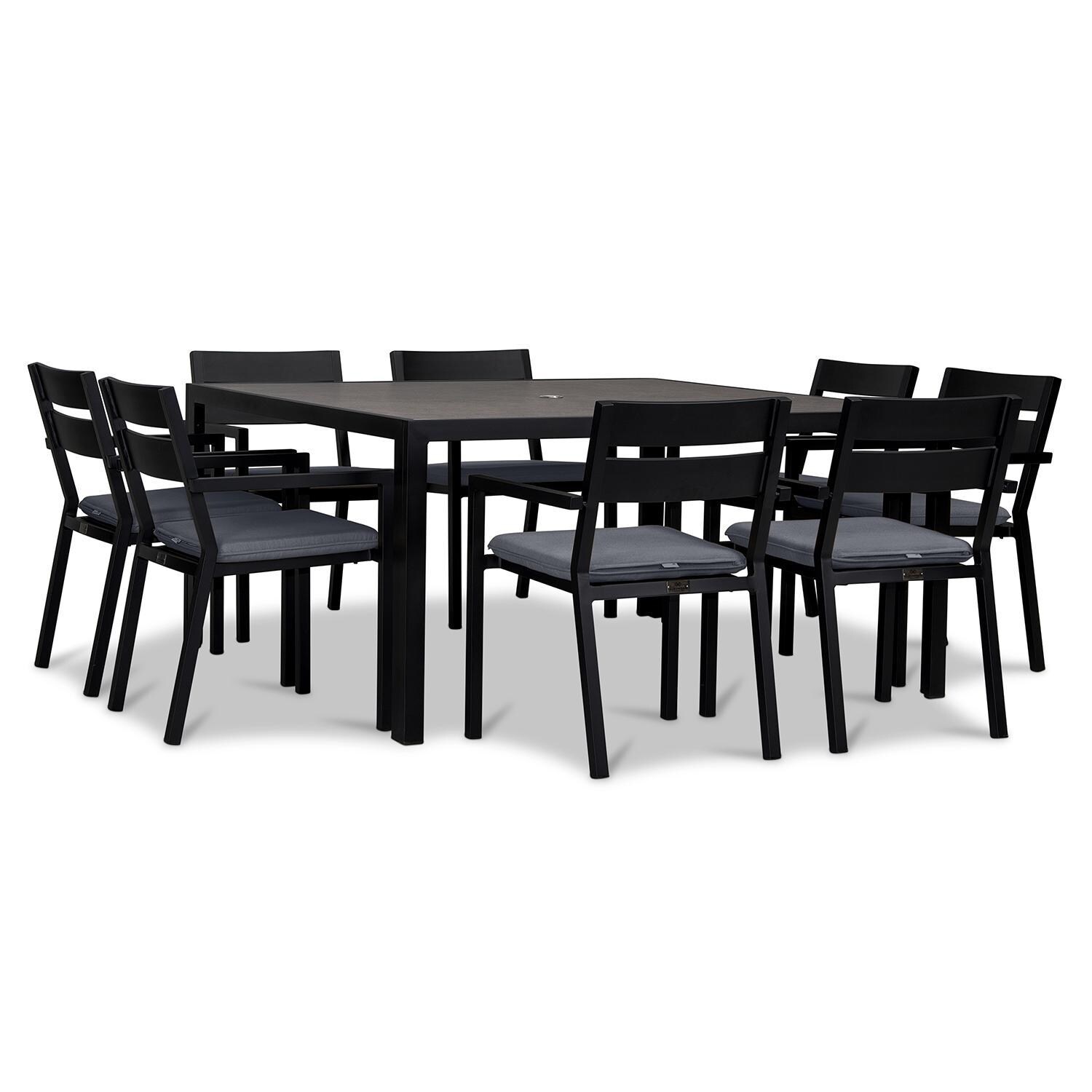 Calm Bay 9 Pc Square Dining Set in Black/Canvas Charcoal by Lakeview - White Background 2 thumbnail