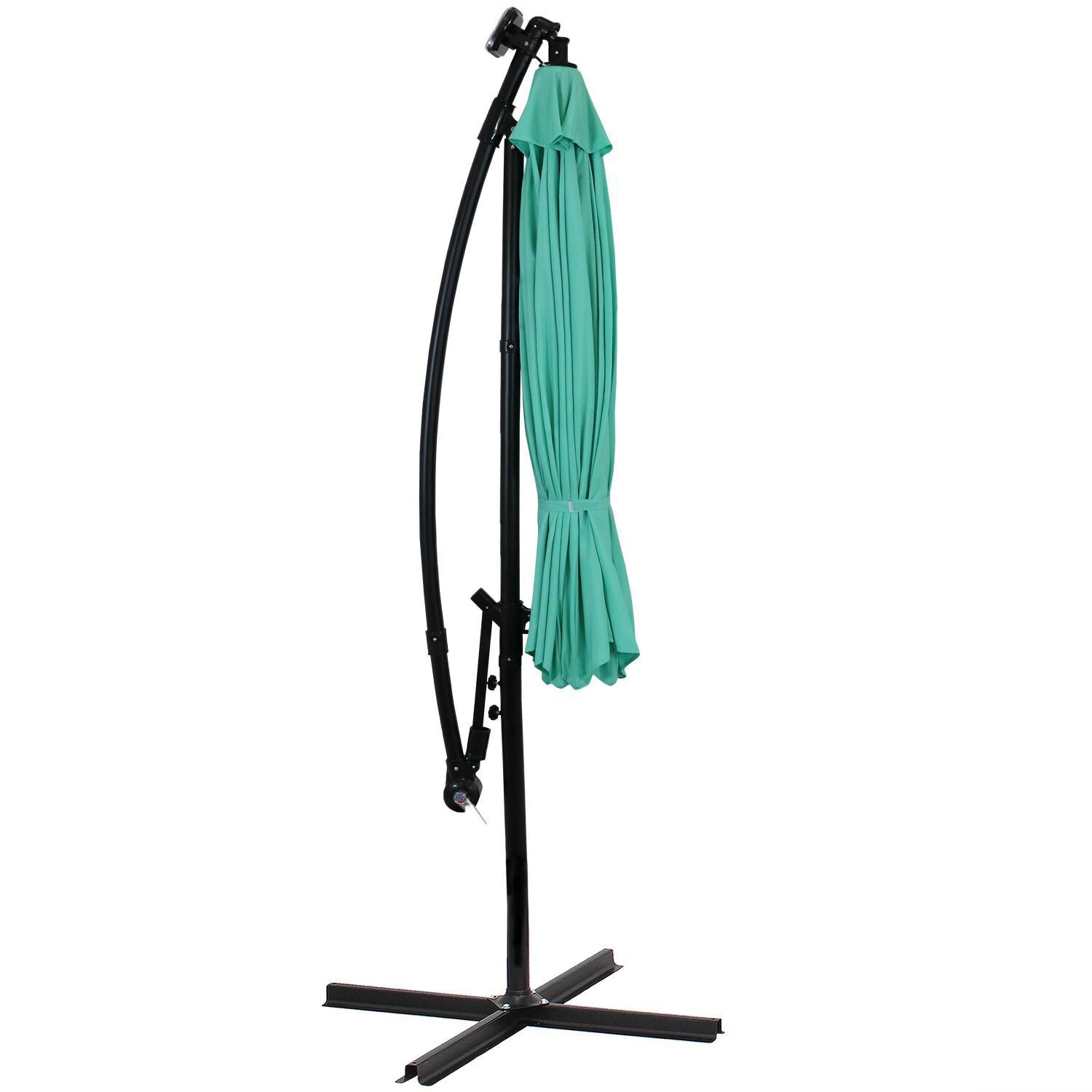 Ultimate Patio 10 Ft. Solar Lighted Patio Cantilever W/ Crank - Seafoam - Collapsed thumbnail