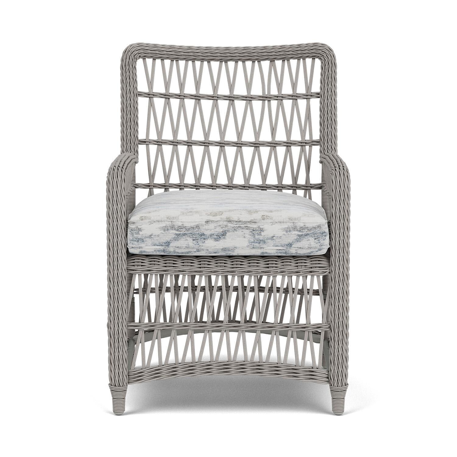 Lloyd Flanders Mackinac Dining Armchair in Putty Finish with Stratosphere Cloud Fabric thumbnail