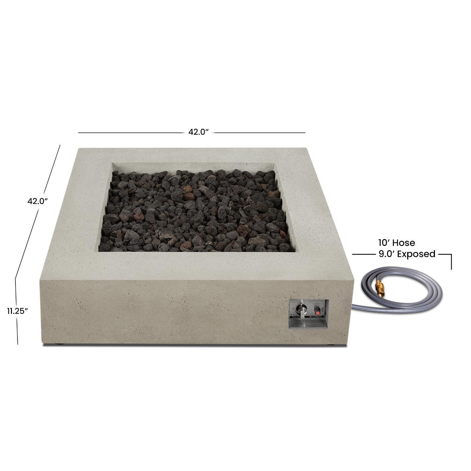 Hillview Bay 42 Inch Square Glass Fiber Reinforced Concrete Natural Gas Fire Pit Table in Flint by BBQGuys Signature - Dimensions - Diagram thumbnail