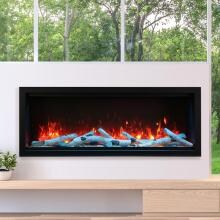 Amantii Symmetry Series Extra Tall 60-Inch Built-In Electric Fireplace with Black Steel Surround - Birch Logs - Indoor/Outdoor - SYM-60-XT