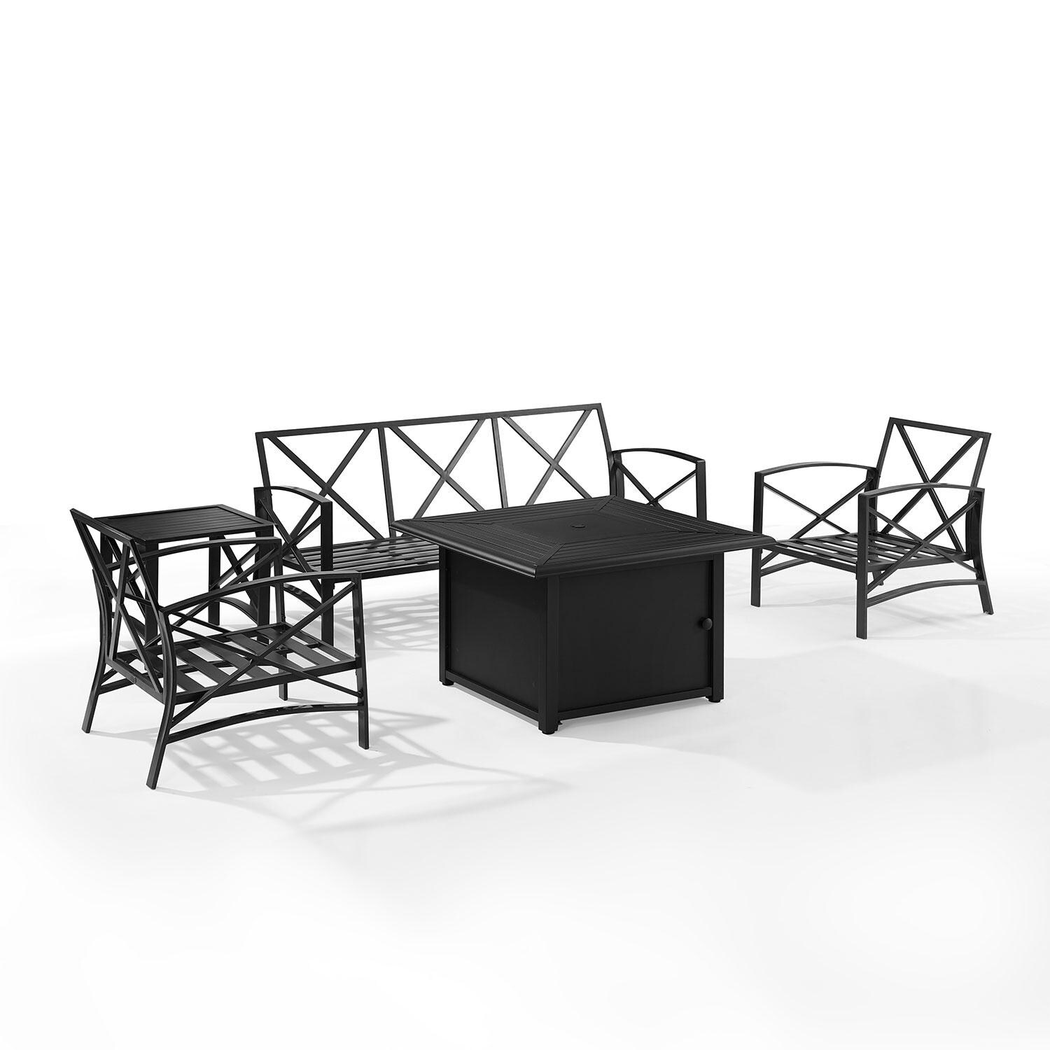 Ultimate Patio UP-82269BZ-OL 5Pc Outdoor Sofa Set W/ Fire Table in Oatmeal - Cushions Removed - White Background thumbnail