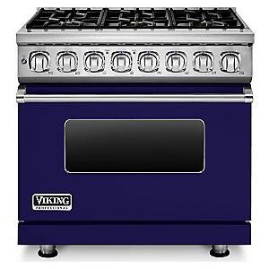 Viking Professional 7 Series 36-Inch 6 Burner Natural Gas Dual Fuel Range - Cobalt Blue - VDR7366BCB