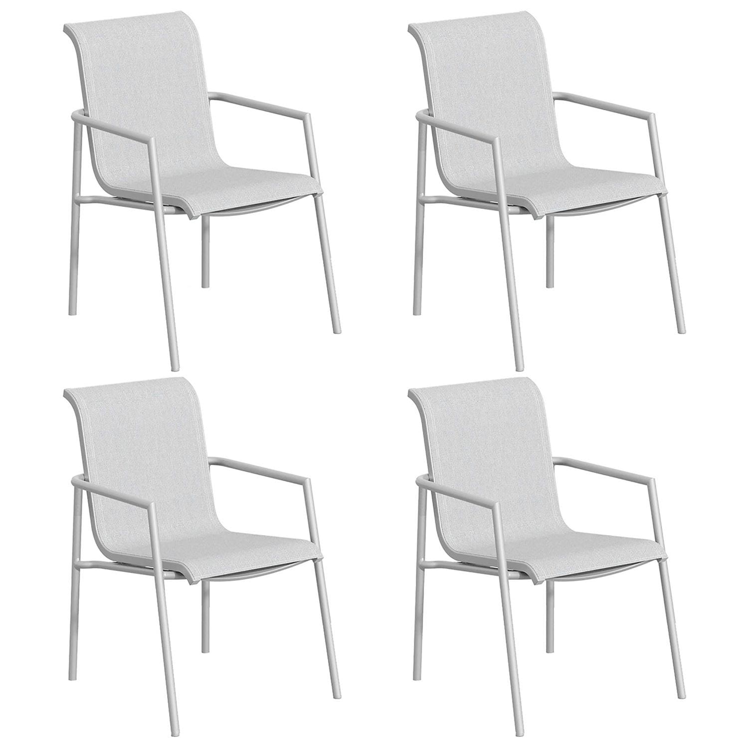 Orso 4 Pc Soft Sling & Aluminum Dining Arm Chair in Flint/Fog By Oxford Garden