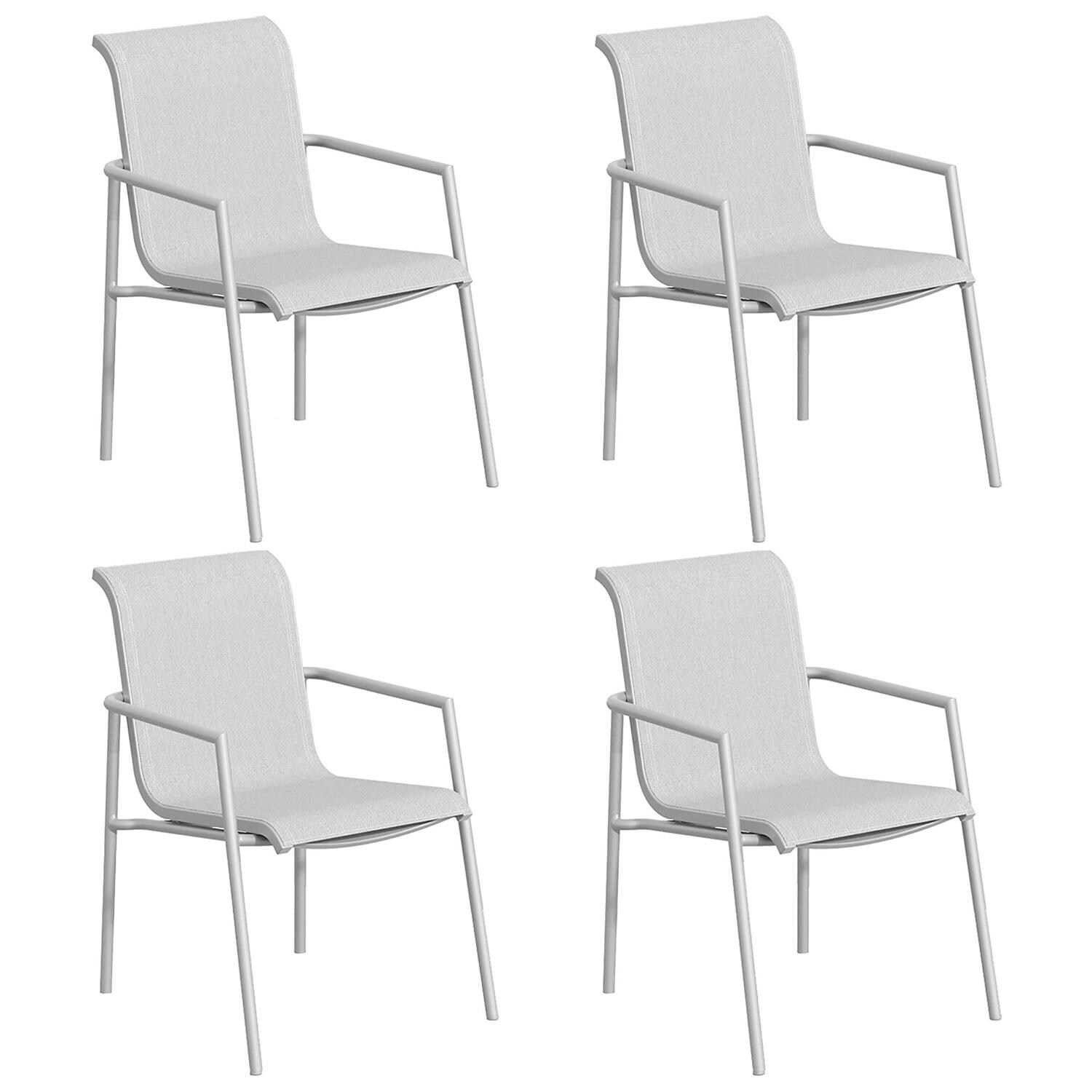 Oxford Garden Orso 4 Pc Soft Sling & Aluminum Dining Arm Chair in Flint/Fog thumbnail