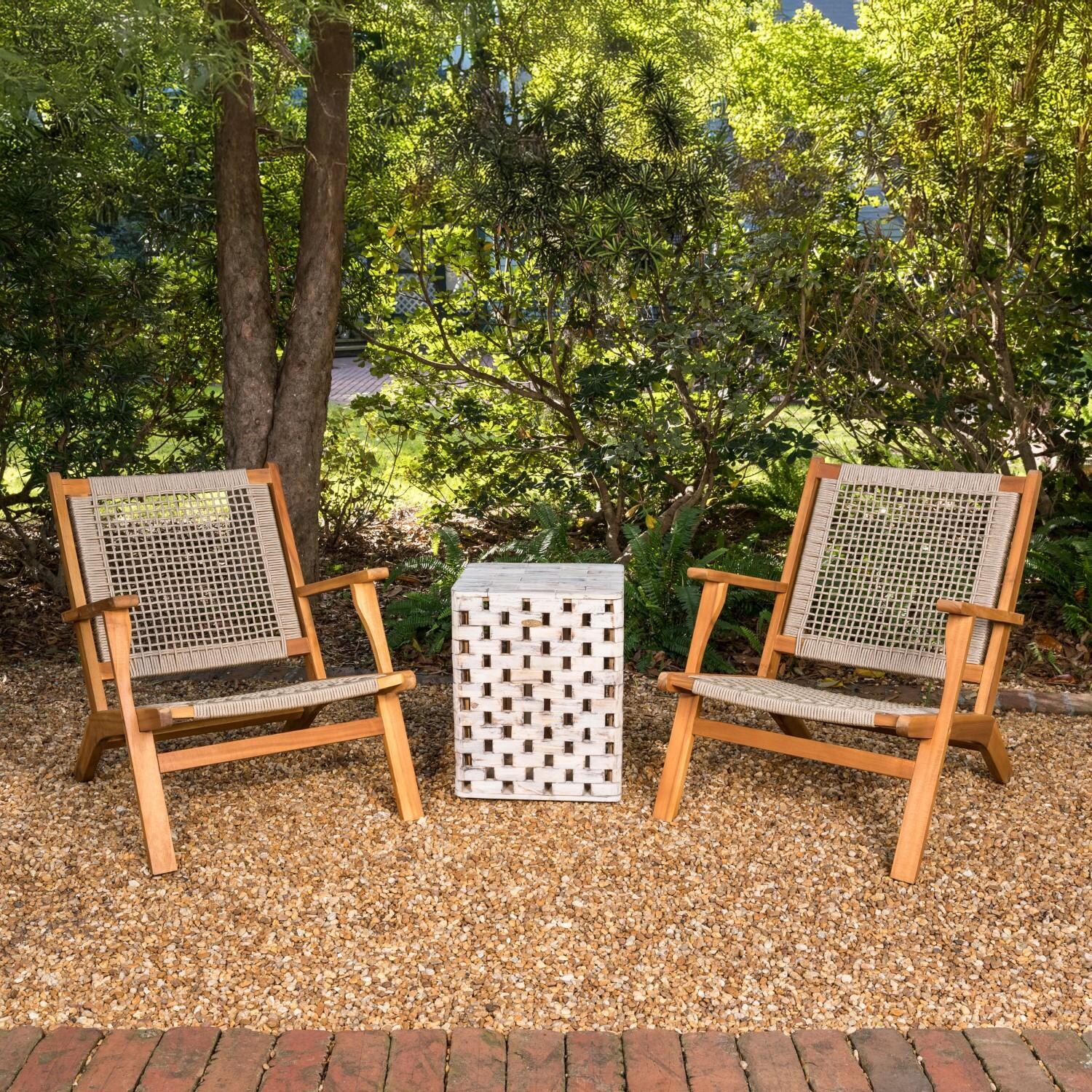 Crewview Natural Stain Outdoor Chair by Ultimate Patio - Shown w/ Side Table & Additional Chair (Not Included) - Lifestyle