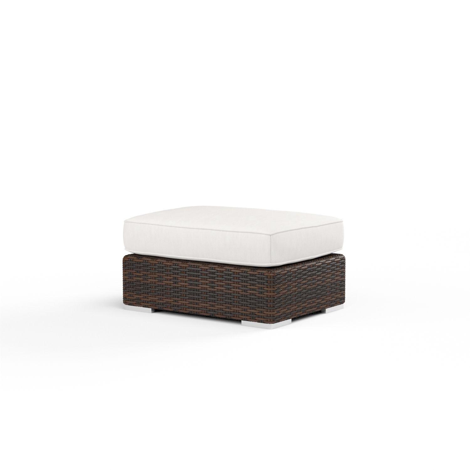 Montecito Wicker Patio Ottoman W/ Sunbrella Canvas Flax Cushion By Sunset West - Left Angle - White Background thumbnail