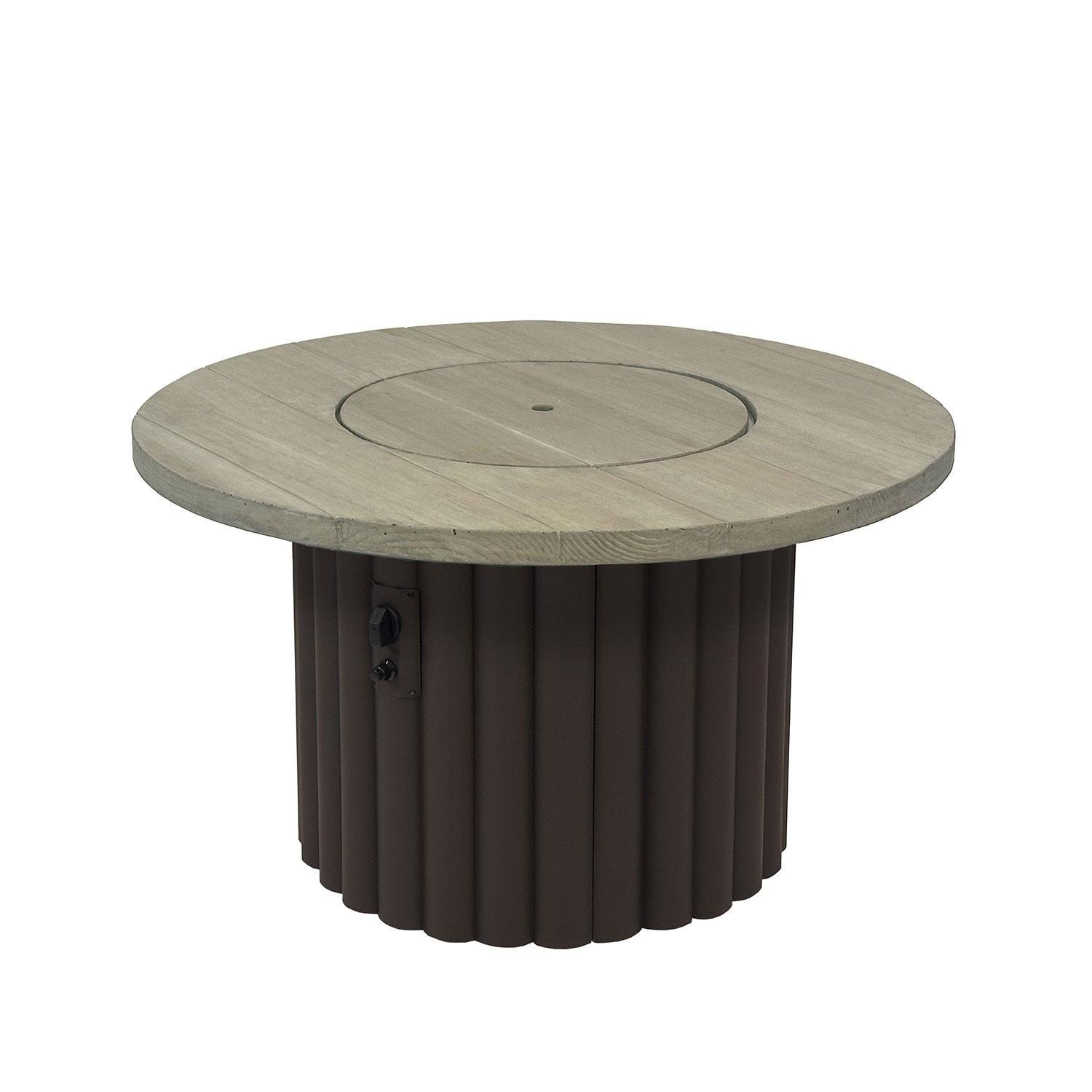 Reverie REVSBR-42-K-NG 42-in Round Aluminum Natural Gas Fire Pit Table w/ Smokey Oak Supercast Top & Brown Base (Ships Propane w/ Conversion Kit) - Cover On - White Background thumbnail