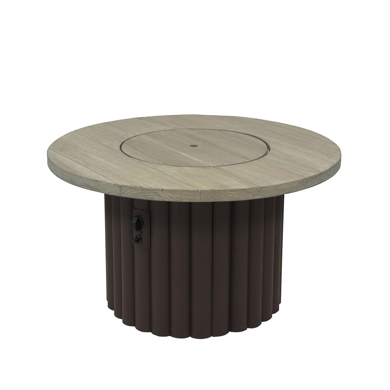 Reverie REVSBR-42-K-NG 42-in Round Aluminum Natural Gas Fire Pit Table w/ Smokey Oak Supercast Top & Brown Base (Ships Propane w/ Conversion Kit) - Cover On - White Background thumbnail