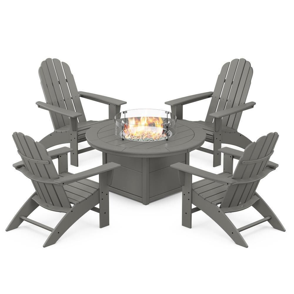 Vineyard 5 Pc Recycled Plastic Fire Pit Seating Set in Slate Gray by POLYWOOD
