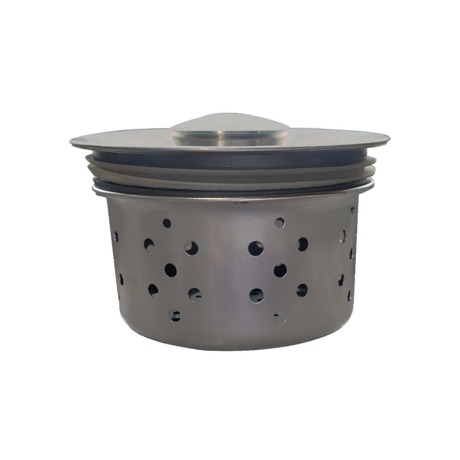 RCS RSNK3A Stainless Steel Farm House Outdoor Sink w/ Wire Grate and Cutting Board - Strainer Side View - Detail thumbnail