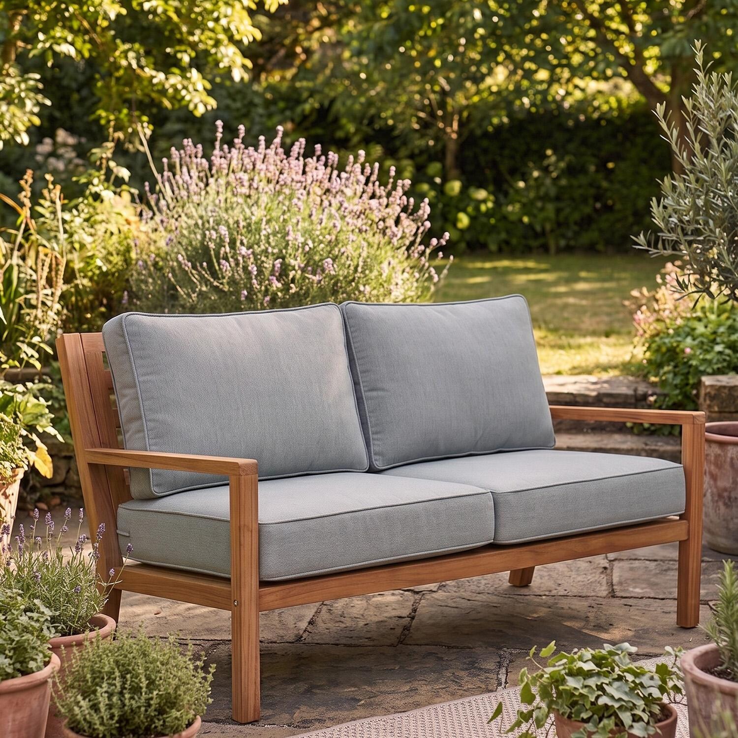 Coastal 2 Person Teak Loveseat w/ Sunbrella Cushions in Canvas Granite by Royal Teak Collection