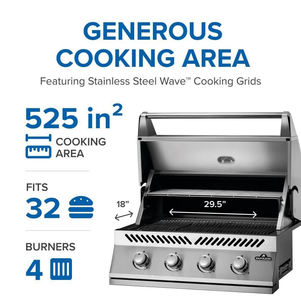 Napoleon BI32NSS Built-in 500 Series 32-Inch Natural Gas Grill - Generous Cooking Area - Detail thumbnail