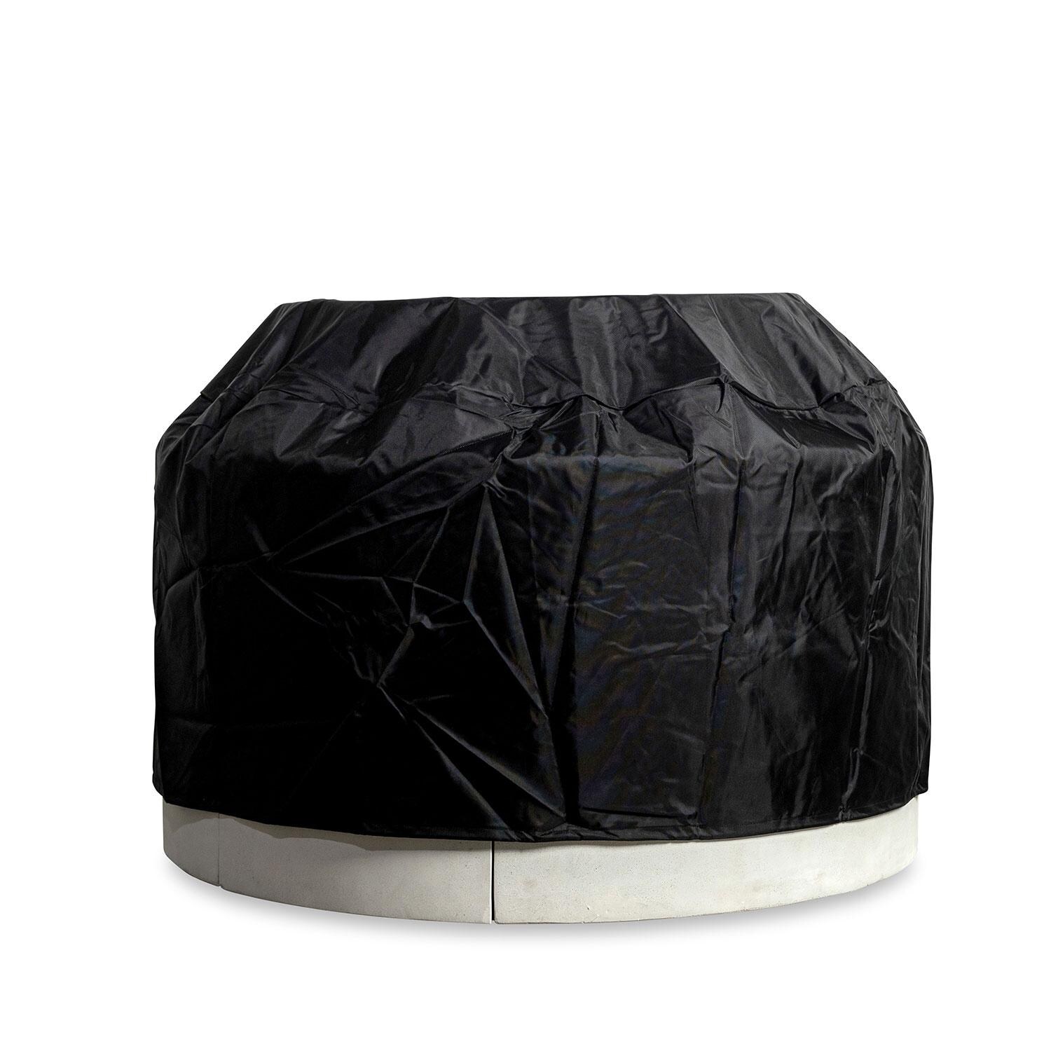 Glenwood 42-in Round Concrete Propane Gas Fire Pit w/ Access Door in White by Lakeview Outdoor Designs - Cover On - White Background thumbnail