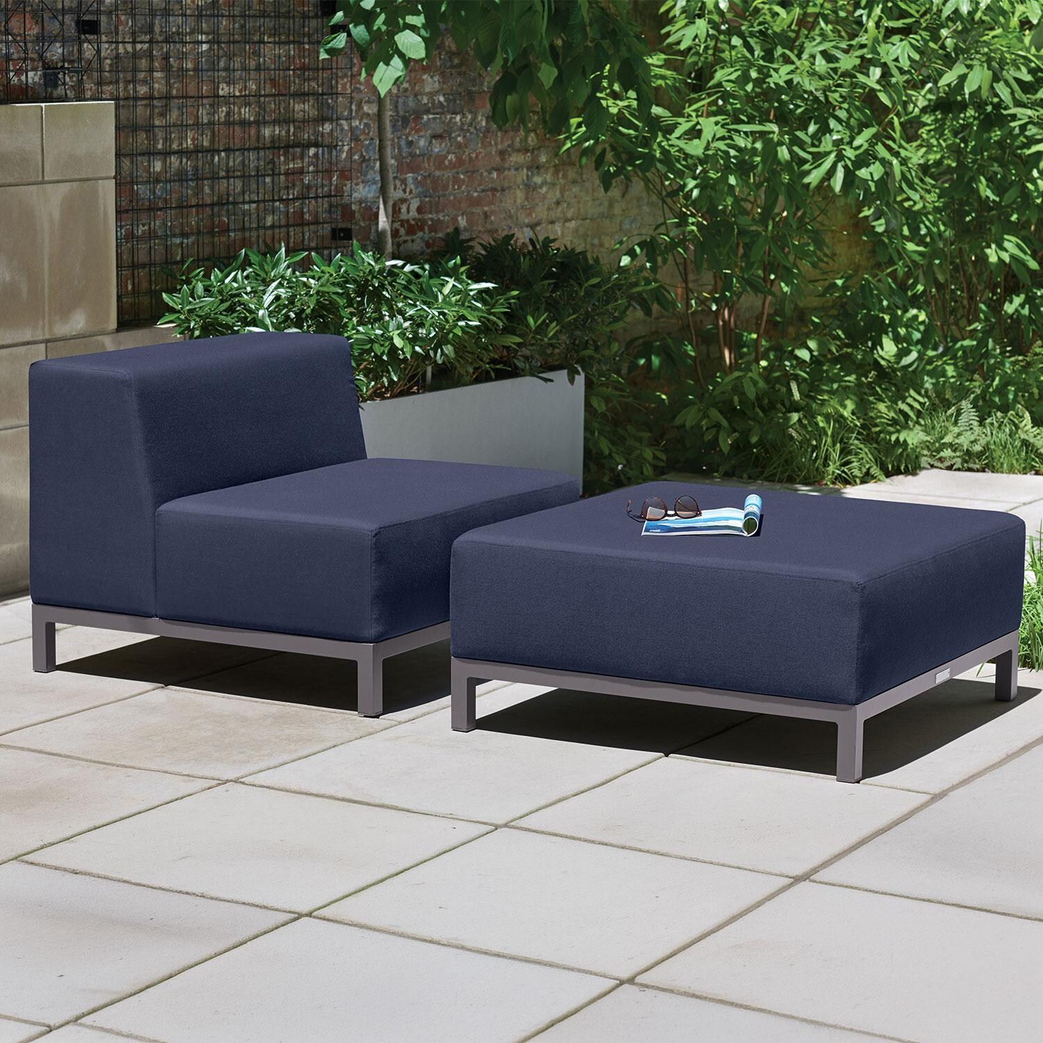 Koral 2 Pc Powder-Coated Aluminum Seating Set W/ Club Chair & Ottoman in Spectrum Indigo/Carbon By Oxford Garden