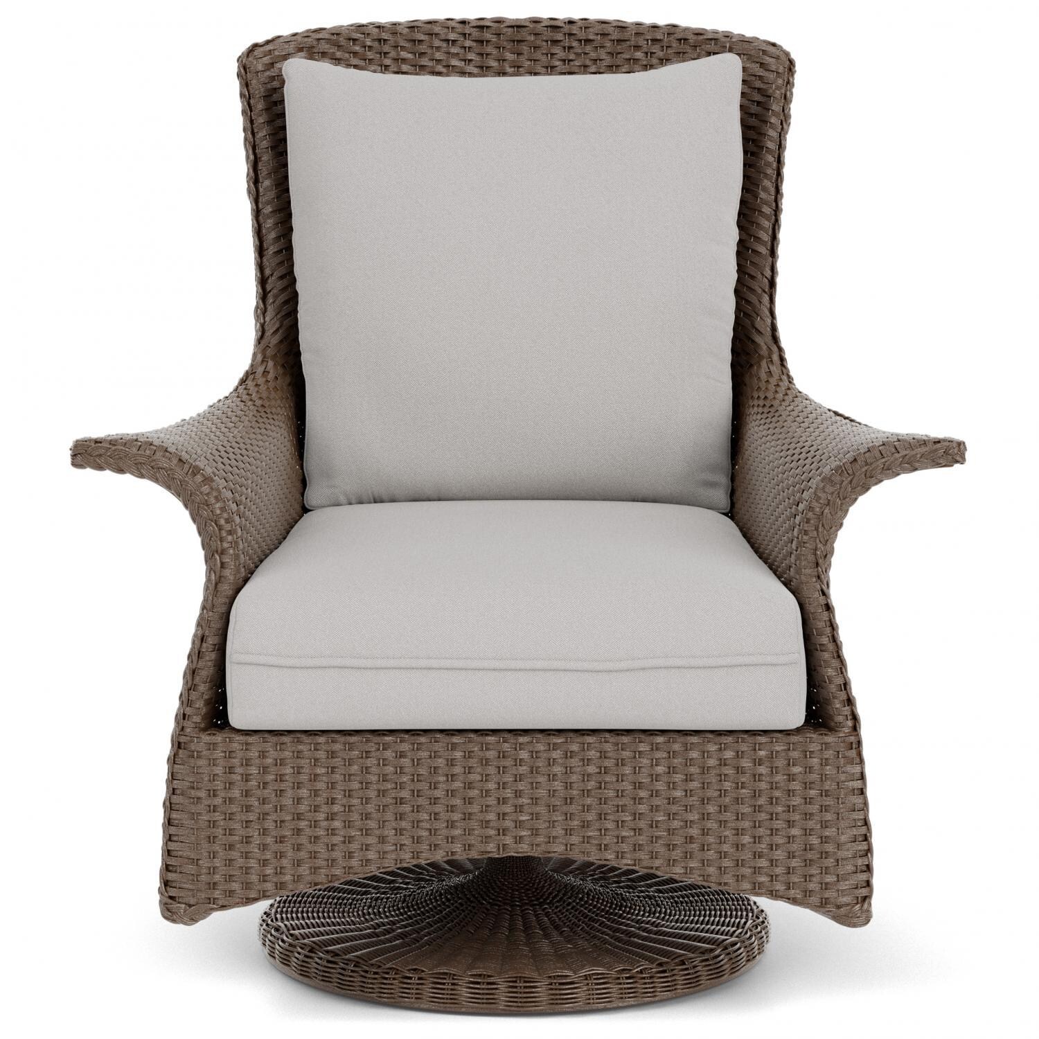 Lloyd Flanders Mandalay Swivel Rocker Lounge Chair in Bark Finish with Tundra Dove Fabric thumbnail