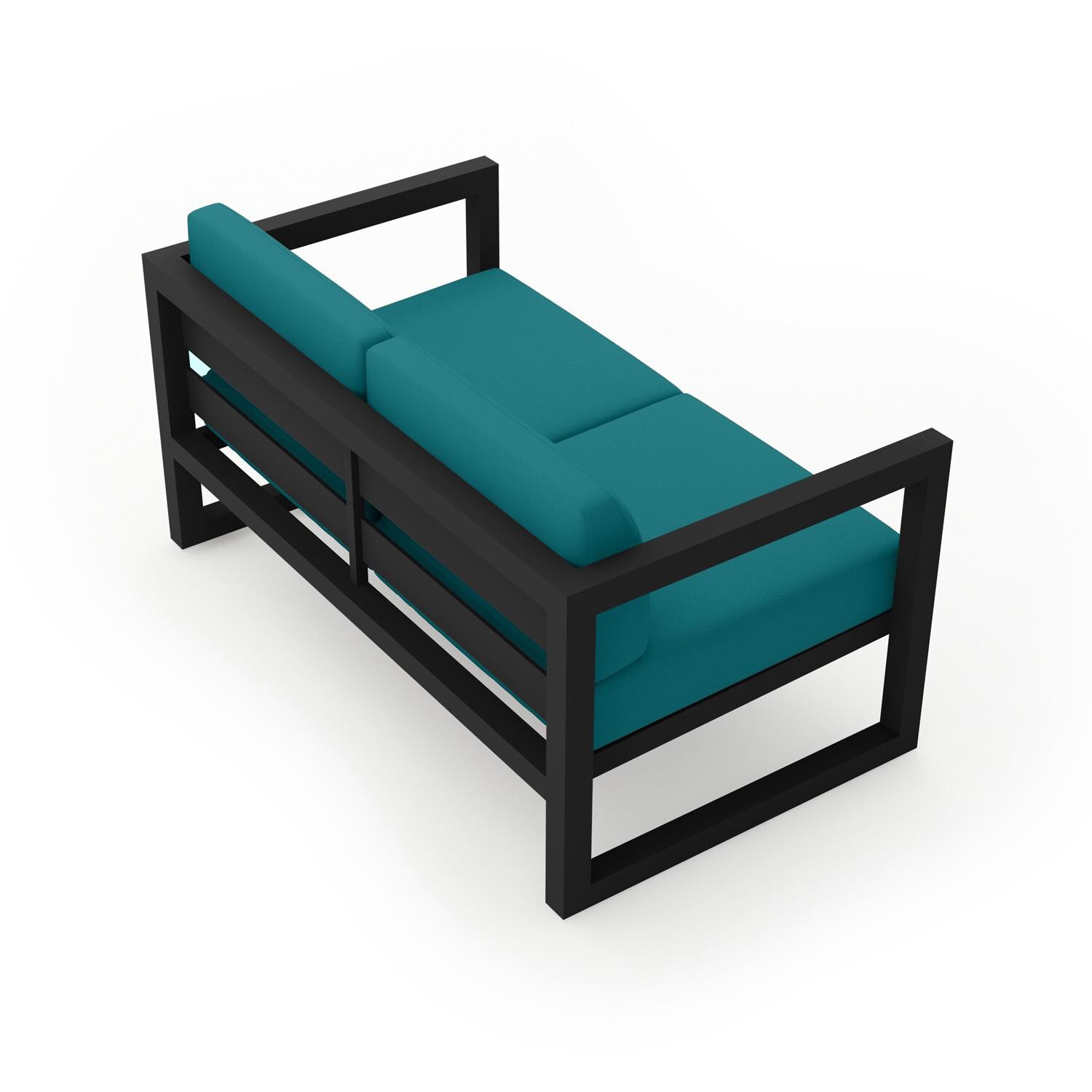 Lakeview MSTYCV-BK-LS-PC Misty Cove 2 Person Aluminum Loveseat in Black w/Spectrum Peacock Cushions by Lakeview Outdoor Designs - Angled Back - White Background thumbnail