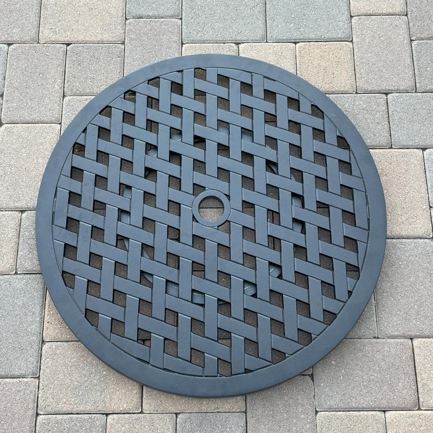 Darlee B/DL13-10PCAR-30W3930-B Nassau 10 Pc Cast Aluminum Dining Set in Antique Bronze w/ Blue Cushions - Lazy Susan - Lifestyle thumbnail