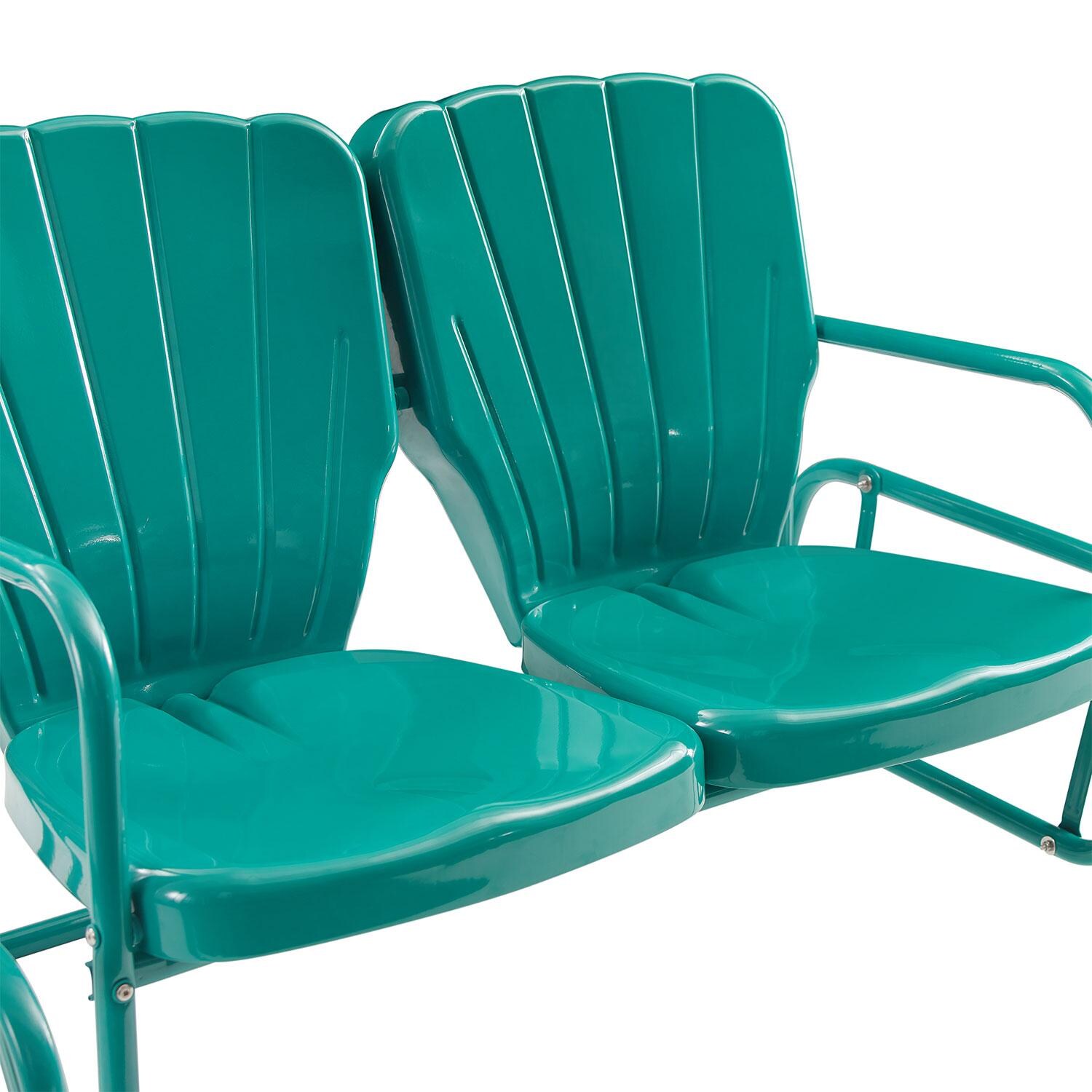 Ultimate Patio UP-32255TU 4Pc Retro Outdoor Loveseat Glider Patio Set in Turquoise - Loveseat - Detail thumbnail