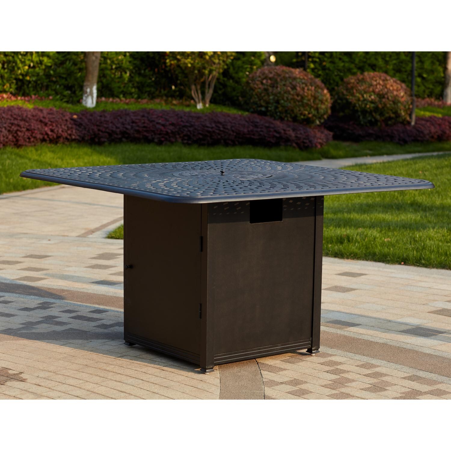 Darlee 201660-9PC-60GHW Capri Cast Aluminum 64 Inch Square Counter Height Fire Pit Dining Table thumbnail