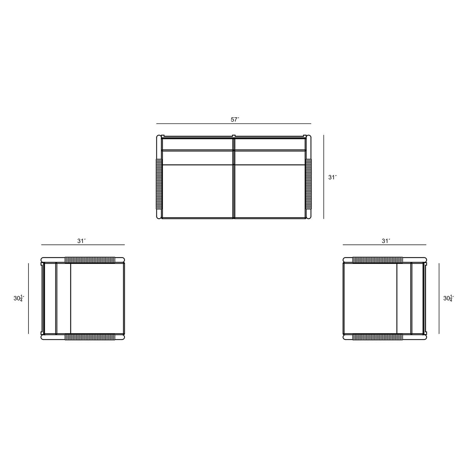 Lakeview AVEBAY-BK-CO-SET120-CS Avenue Bay Black/Carbon 3 Pc Loveseat Set - Cast Silver - Bottom Dimensions - Diagram thumbnail